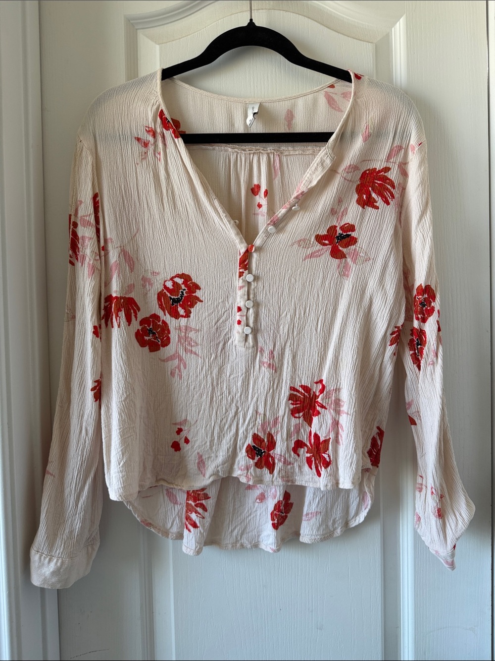 Gentle Fawn Cream Blouse with Red Floral Print